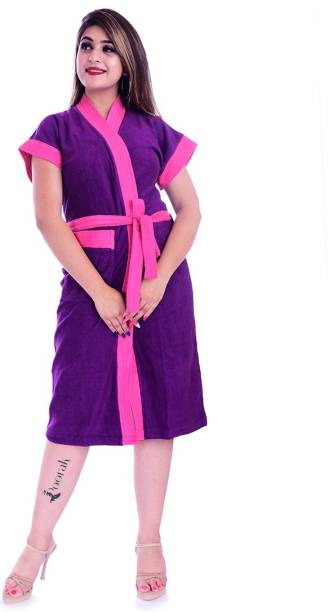 Poorak Dark Pink Purple Free Size Bath Robe