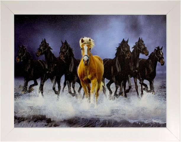 Indianara VASTU SEVEN HORSES (2204) WITHOUT GLASS Digital Reprint 10.6 inch x 13 inch Painting