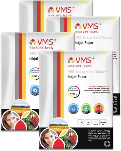 VMS Imperial Colour RC (Resin Coated) 5R (5 x 7) Photo Paper 127x178mm High Glossy 260gsm Water Proof Instant Dry For All Inkjet Printers – (80 Sheets)  Unruled 5R (5x7) 260 gsm Inkjet Paper