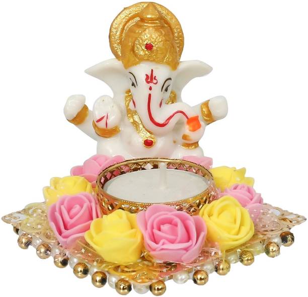 Flipkart SmartBuy Lord Ganesha Idol on Decorative Plate Iron, Polyresin 1 - Cup Tealight Holder