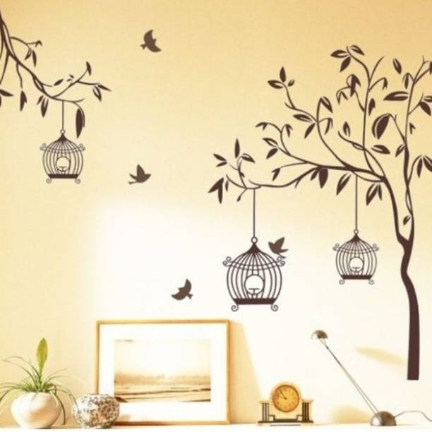 Aquire Decals Tree With Birds And Cages 7127 Small Self Adhesive Sticker