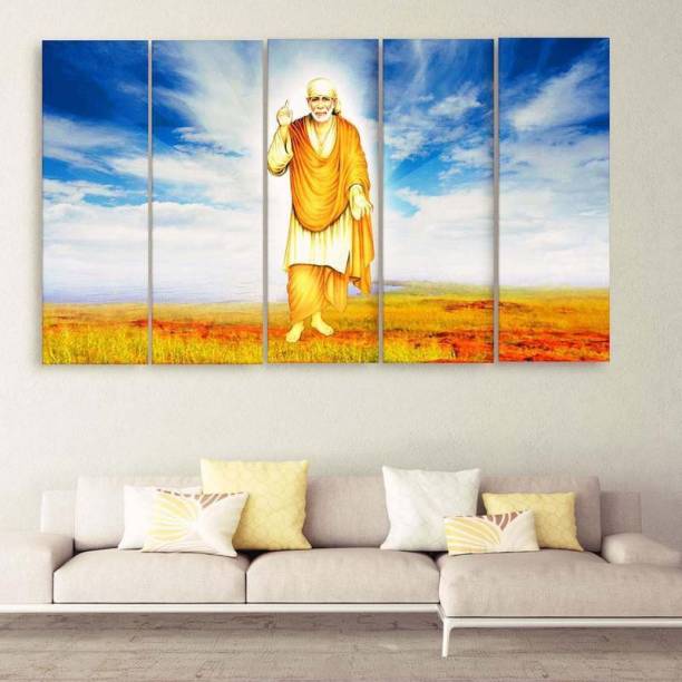 Casperme Multiple Frames Sai Baba Wall Painting Ink 30 inch x 50 inch Painting