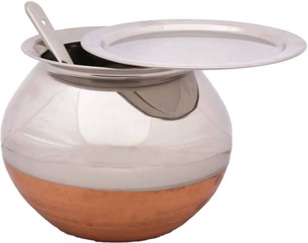 PREMIUM Pongal Pot(Gundu) 3.3 Ltr(FREE Ladle and Lid)-Copper Bottom Pot 18 cm diameter 3.3 L capacity with Lid