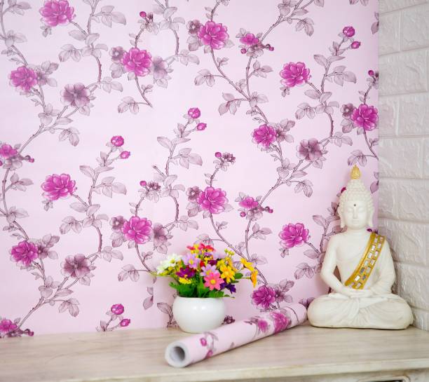 Flipkart SmartBuy Wall Stickers Wallpaper Pink Flowers Design for Bedroom Decoration Self Adhesive Extra Large Wallpaper