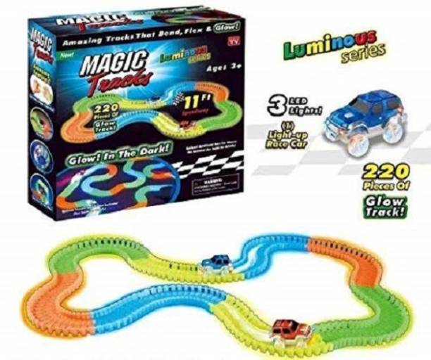 saisaien Magic Track Toys for Kids Bend Flex and Glow with LED Lights (11 Feet Track Flexible Tracks Car Play Set