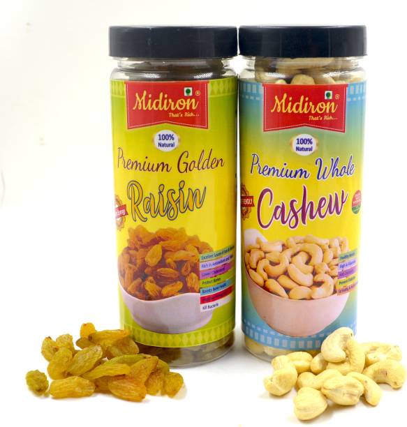 Midiron Whole Cashew & Golden Raisin/Kishmish (150g each) Cashews, Raisins