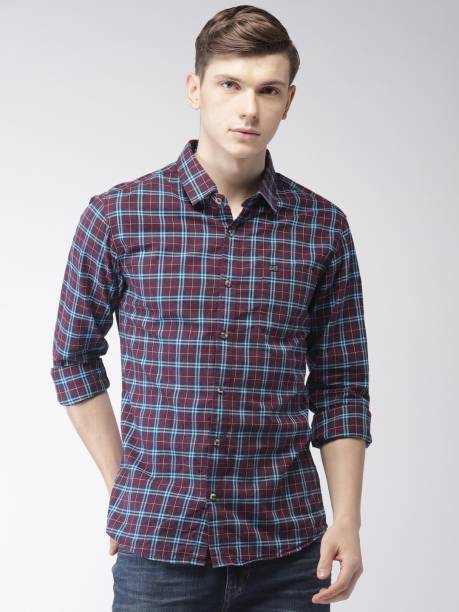 The Indian Garage Co. Men Checkered Casual Maroon Shirt