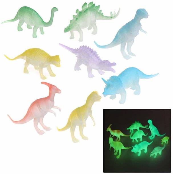 TOTAM 8Pcs Kids Plastic Luminous Glow in The Dark Noctilucent Cartoon Simulation Dinosaur Models Toys Decoration Party Favor Gift for Kids- Multicolored