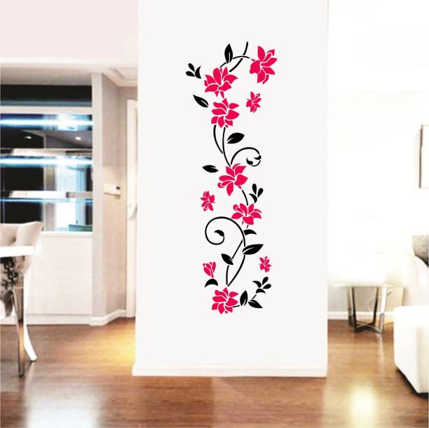Decal O Decal Pink Floral Vine Art Wall Stickers (PVC Vinyl,Multicolour) Large Self Adhesive Sticker