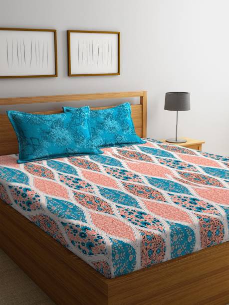 PORTICO NEW YORK 144 TC Cotton Queen Printed Flat Bedsheet