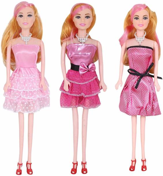 Tickles Pink Fashion Stylish Doll For Kids Girls Set Of 3