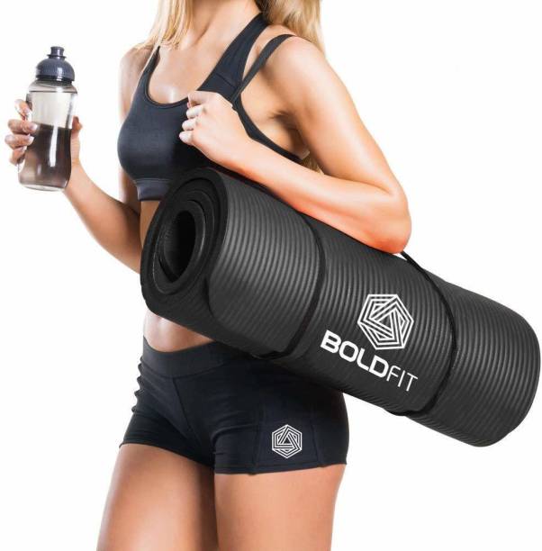 BOLDFIT NBR Yoga Mat For Women & Men-10mm Thick Non Slip Exercise mat For Home-Gym Workout Black 10 mm Yoga Mat