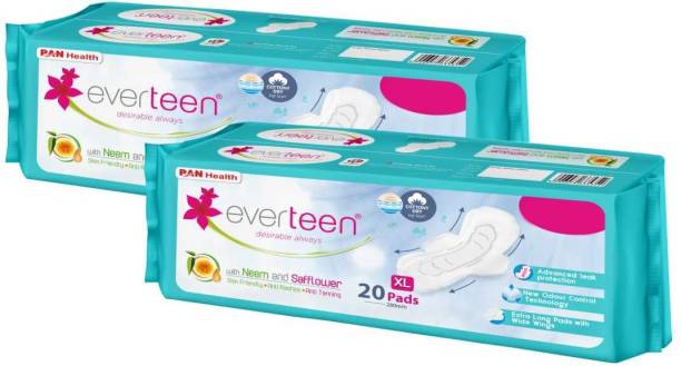 everteen XL Cottony-Dry Sanitary Pads (Neem, Safflower) 40pcs Sanitary Pad