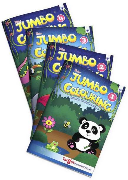 Blossom Jumbo Creative Colouring Books Combo For Kids | 3 To 10 Years Old | Best Gift To Children For Drawing, Coloring And Painting With Colour Reference Guide | Level 1 To 4 - Set Of 4 Books | A3 Size