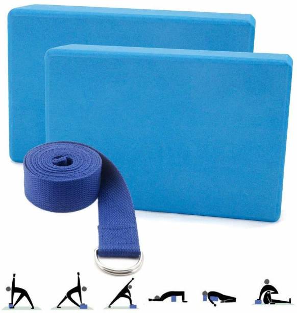 Leosportz Bricks and Strap Set 2 Packs Eco Friendly Non Toxic with Belt Yoga Blocks