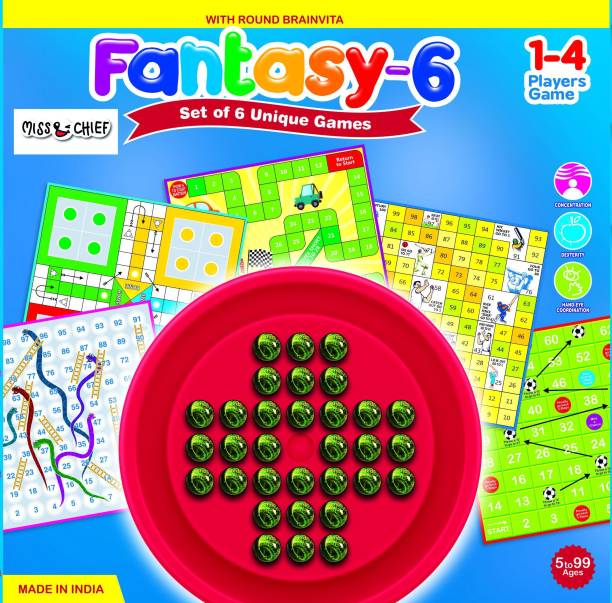 Miss & Chief by Flipkart Fantasy 6 Board Games. 6 In 1 Board Games For All Ages. Board Game Money & Assets Games Board Game