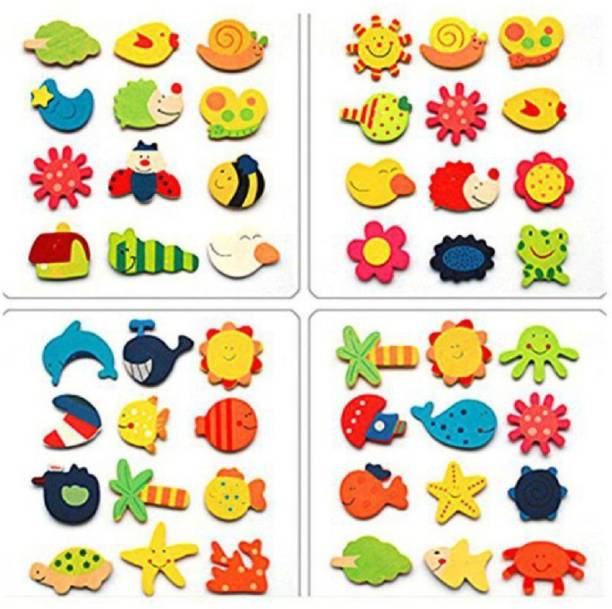 Shuang You Colour Wooden Cartoon Or Nature Theme Fridge Magnets Fridge Magnet Pack of 48