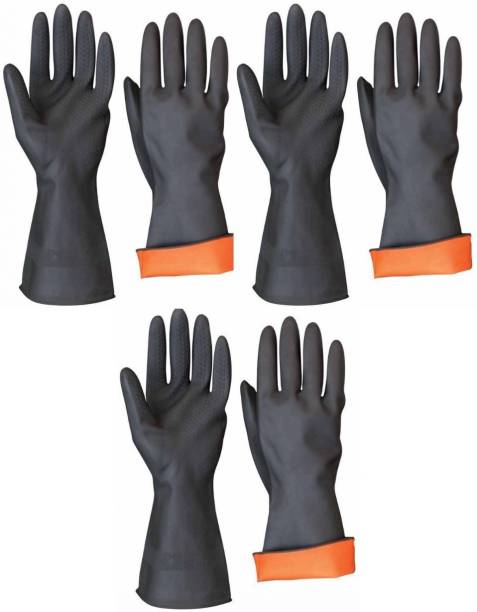 Menage Multipurpose Rubber Latex Heavy-duty Reusable Gardening Kitchen Dish washing Cleaning Industrial Hand Gloves For Men,Women (Set of 3) Wet and Dry Glove Set