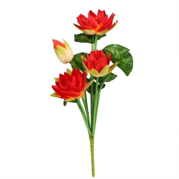 TIED RIBBONS Lotus Lily Flower Decorative Artificial Flower Bunch Orange Lily Artificial Flower