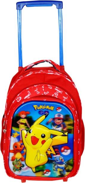 D Paradise Kid's Polyester 3D Disney Print Pokemon (Pikachu) Rolling Luggage Trolley Bag with Wheels ( 16-inch) Waterproof Trolley