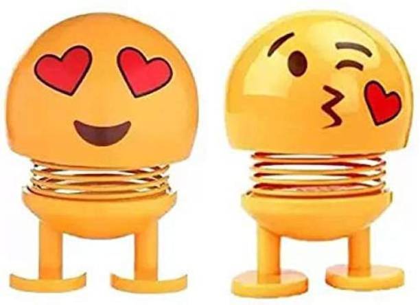 Techleads Cute Spring Emoji Bobble Head Doll for Car Dashboard Bounce Toys || Funny Smiley Face Spring Dolls Car Decoration for Car Interior Dashboard Expression || Set of 2 PCs