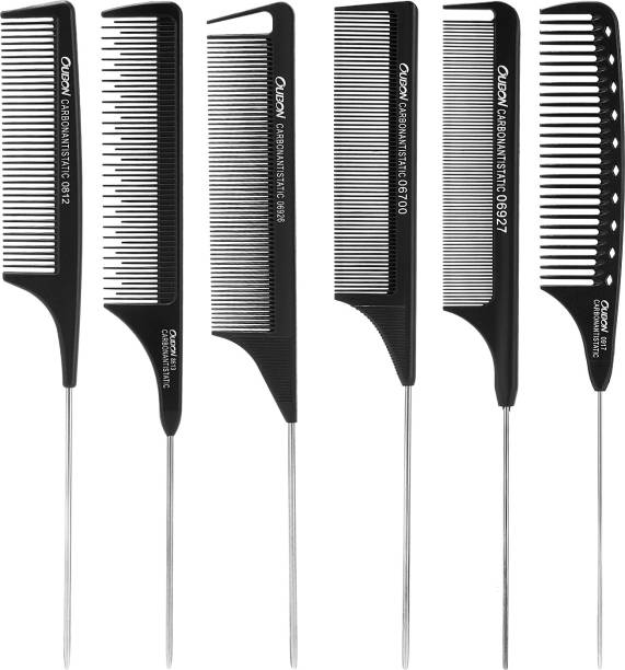 Beauté Secrets 6 Piece Comb Set Black Carbon Fiber And Stainless Steel Pintail Chemical And Heat Resistant Teasing Comb Lightweight Rat Tail Comb For All Hair Types