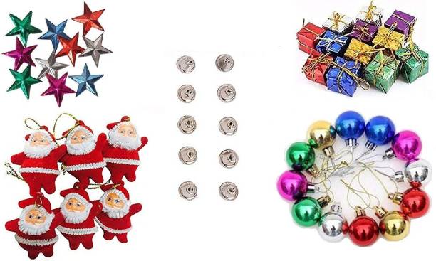 Indigo Creatives 48 pcs Small/Mini Christmas Tree Decorations Set (Balls, Bells, Gifts, Stars, Santa Claus) Hanging Star Pack of 48