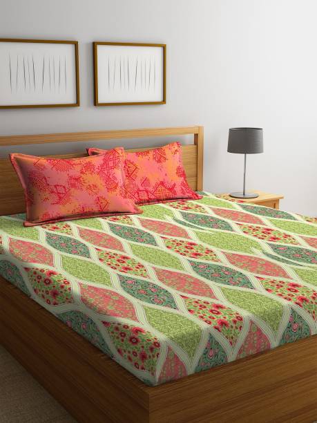 PORTICO NEW YORK 144 TC Cotton Queen Printed Flat Bedsheet