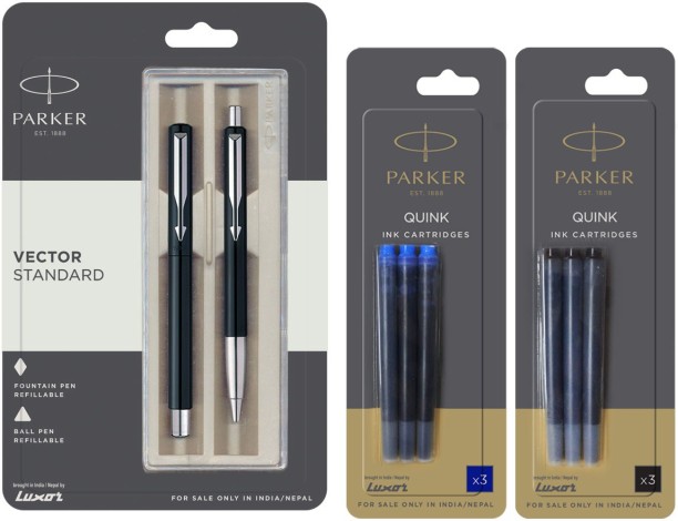 LOT in 3 X Parker Quink Flow Ball Point Pen BP Refill Refills Fine Nib Blue Ink