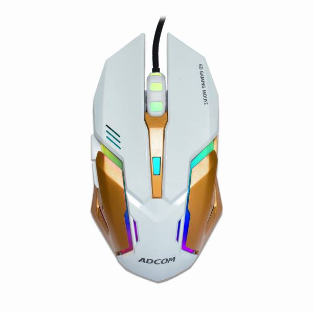 ADCOM Maverick Super Gaming Mouse - RGB LED 6D USB Wired Optical Mouse with 6 Programmable Buttons, Steel Finish, and 3 Section DPI Switch (White/Gold) Wired Optical  Gaming Mouse