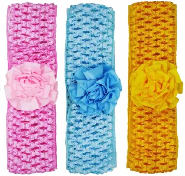 Smile-N-Style Essentials Flower Elastic Head Hair Bands for Babies - Soft Haadbands for Infants, Kids and Toddlers, Multicolor Pack of 3 Head Band