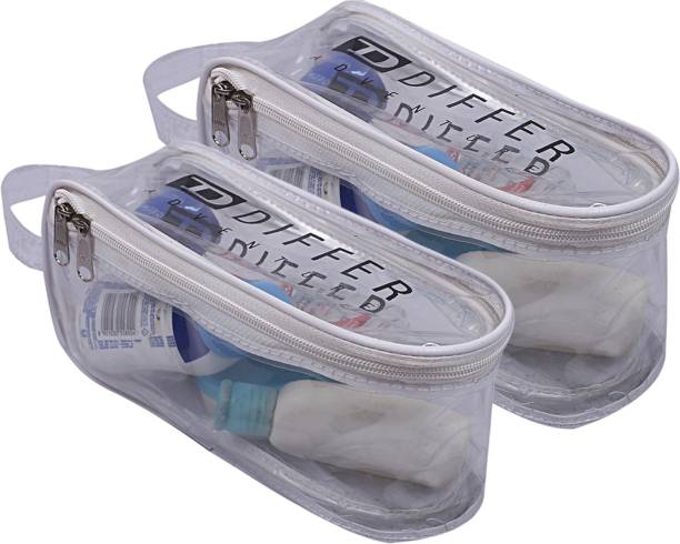 KUBER INDUSTRIES 2 Piece Waterproof Shaving Pouch Toiletries Make Up Pouch Organizer Travel Pouch Set,White - CTKTC22775 Make Up Vanity Box