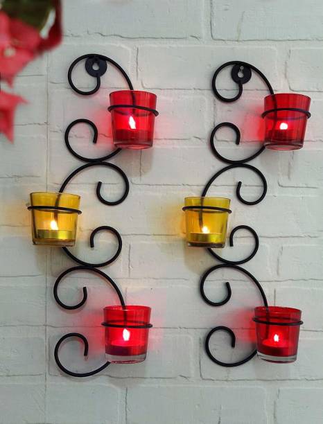 TIED RIBBONS Wall Hanging Tealight Candle Holder for Diwali, Christmas, Home Decor Glass 6 - Cup Tealight Holder Set