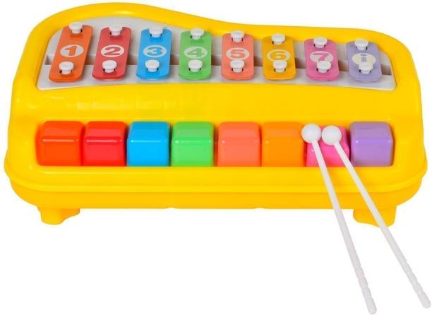 FIDDLERZ Kid's 2 In 1 Piano Xylophone Educational Musical Instruments, 8 Key Scales for Clear Tones with Music Cards Song book