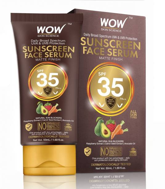 WOW SKIN SCIENCE Matte Finish Sunscreen Face Serum with Raspberry, Carrot Seed & Avocado Oil - No Parabens, Silicones, Mineral Oil, Oxide, Colour, Benzophenone - SPF 35 PA++