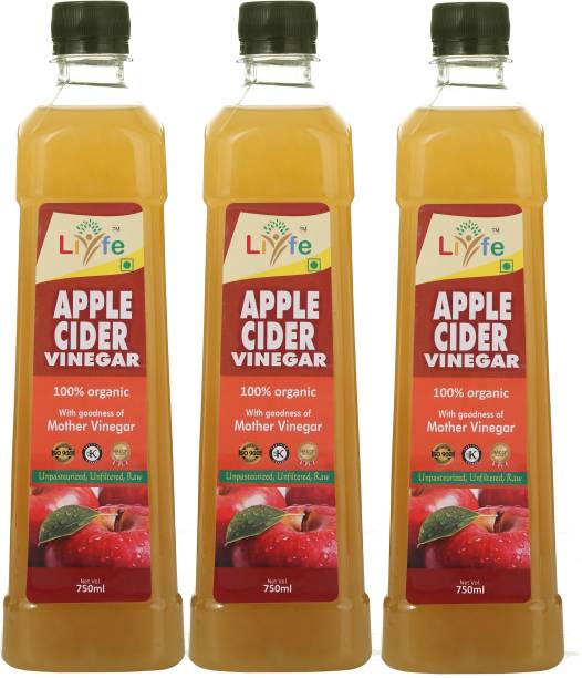 LIYFE Organic Apple Cider Vinegar with Mother of Vinegar for Weight Loss Vinegar 750ml ( Pack of 3) Vinegar