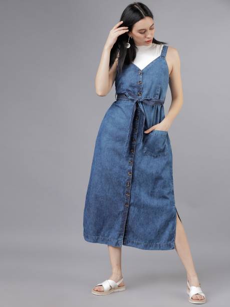 Women Pinafore Blue Dress Price in India