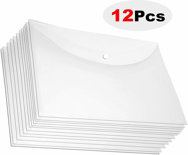 12Pcs A4 Plastic Stud Document Wallets Folders Filing Paper Storage
