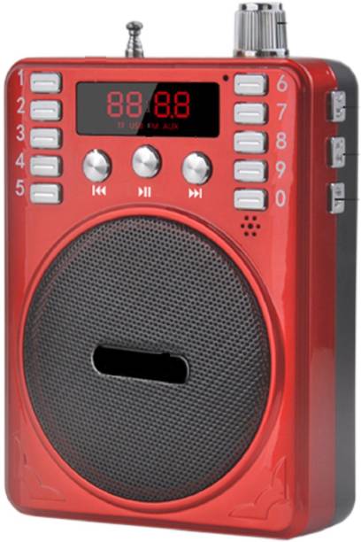 SaleOn Rechargeable Portable Multimedia Multifunction Speaker Megaphone with Wired Microphone Loudspeaker Headset for Trainer and FM radio TF Micro SD Card USB Earphone Jack Voice Recording (Red) FM Radio