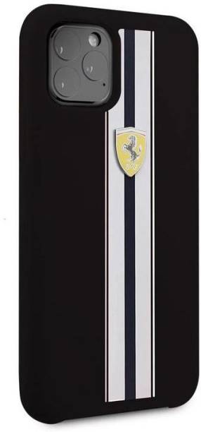 Ferrari Back Cover for Apple iPhone 11 Pro Max White Stripe Liquid Silicon Velvet-Touch Silk Finish Back Case