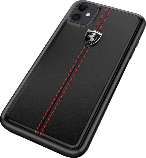 Ferrari Back Cover for Apple iPhone 11 Vertical Contrasted Stripe - Material Heritage leather Hard Case Back Case