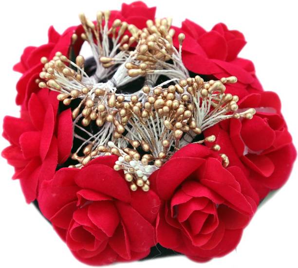 Shining Angel Red Rose Flower Bridal Wedding Hair Extension (red gold) Bun