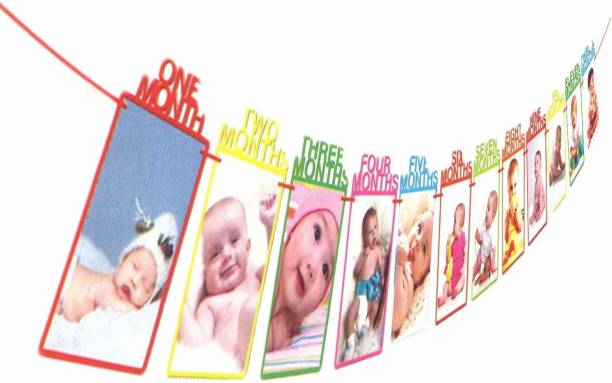 Skywalk Thickened Kraft Card Paper 1st Birthday Bunting Baby Photo Banner, Baby 1-12 Month Photo Prop Banner