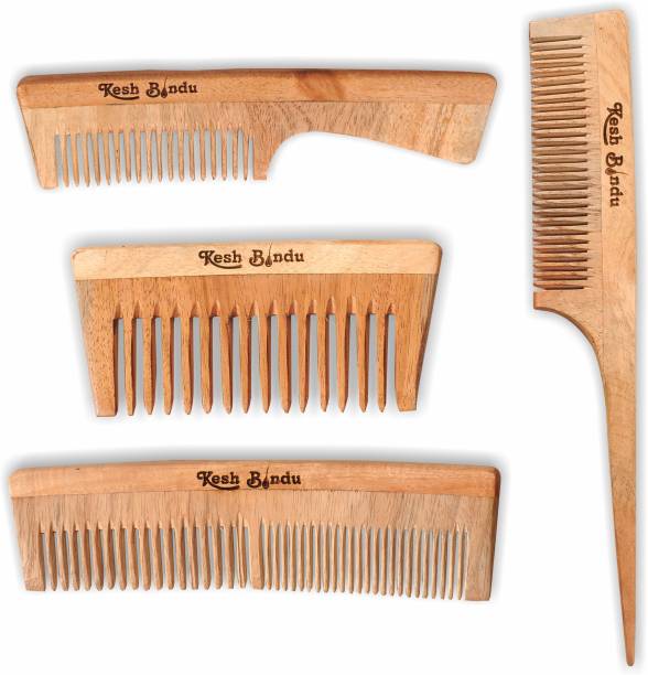 kesh Bindu Different 4 Types Of Neem Wood Combs Set of 1