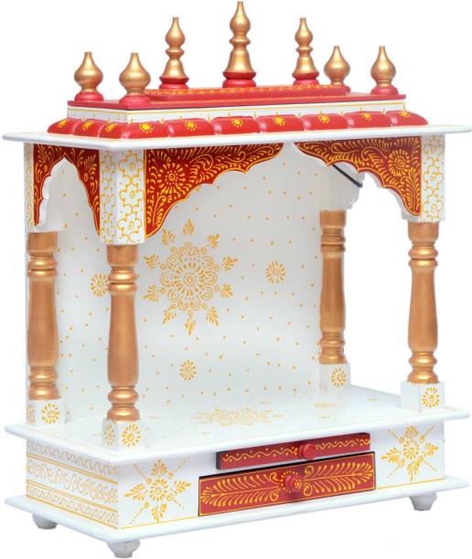 Marusthalee Home Temple Wood Temple for home Gold Red white Solid Wood Home Temple