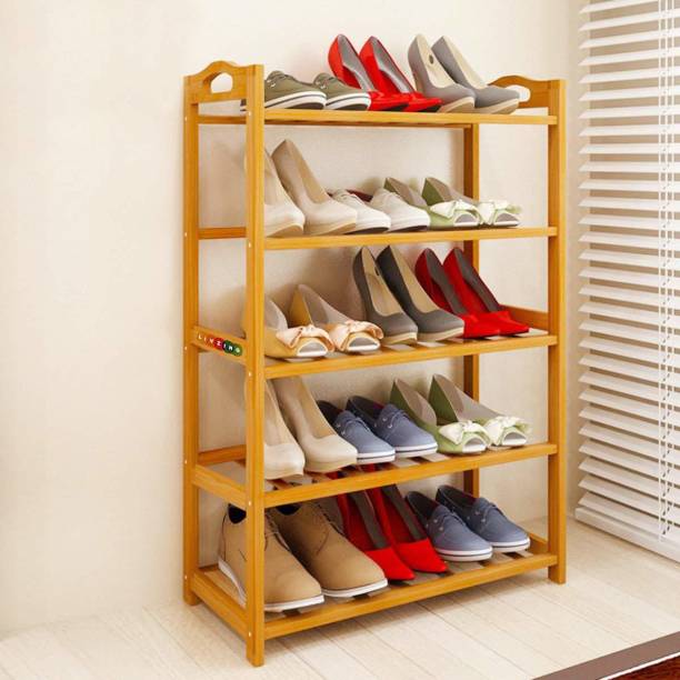 Livzing 5-Tier Multiuse Bamboo Wooden Shoe Rack Slipper Stand Chappal Shelf Household Storage Holder Organizer Solid Wood Shoe Stand