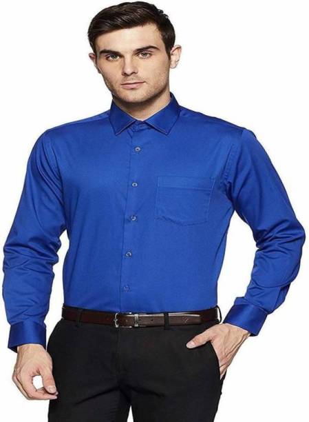 Akaas Men Solid Formal Dark Blue Shirt