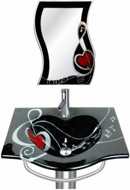 ARANAUT heart shape musical design wash basin set Heart Shape Glass Wash Basin Full Set (004) Wall Hung Basin