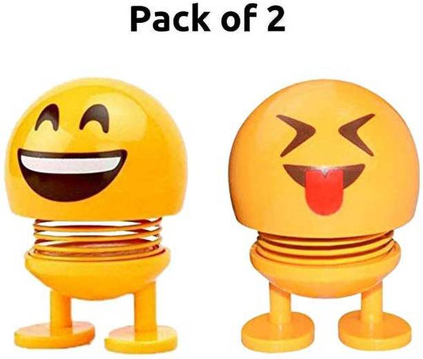 india fun zone Cute Spring Emoji Bobble Head Doll for Car Dashboard Bounce Toys || Funny Smiley Face Spring Dolls Car Decoration for Car Interior Dashboard Expression || Set of 2 PCs