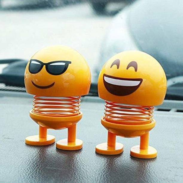 india fun zone Premium Cute Spring Emoji Bobble Head Doll for Car Dashboard Bounce Toys || Funny Smiley Face Spring Dolls Car Decoration for Car Interior Dashboard Expression || Set of 2 PCs